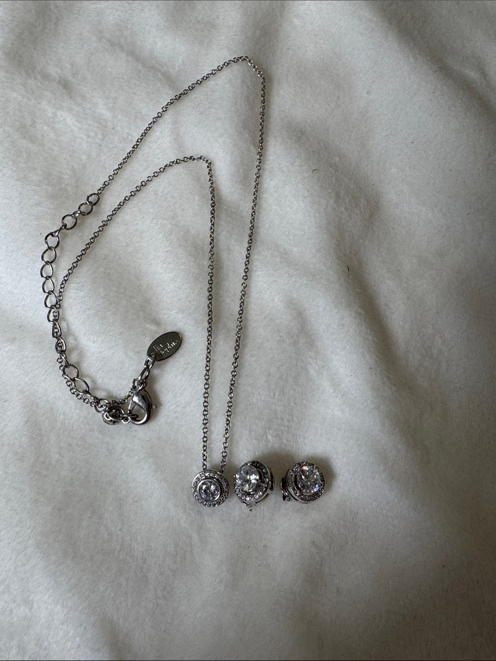Lia Sophia Silver Crystal Halo Necklace and Stud Earrings Set - Silver